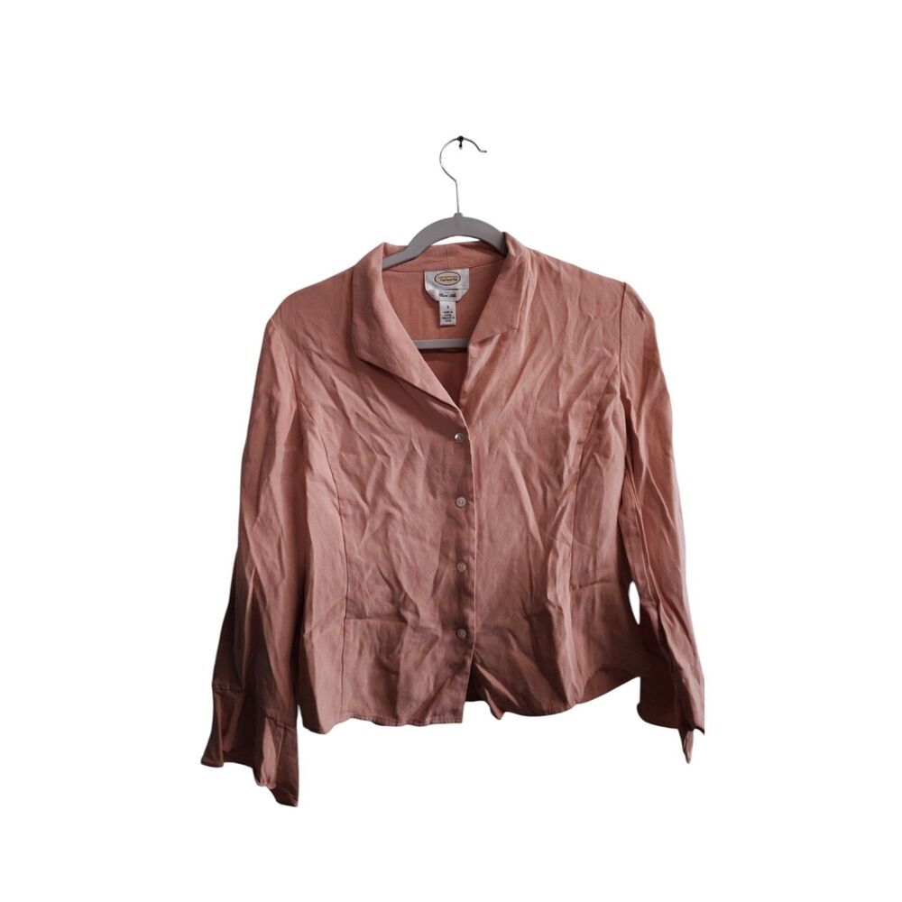 Vintage Talbots Pure Silk Salmon Pink Long Sleeve Button UP Blouseโ Size 8